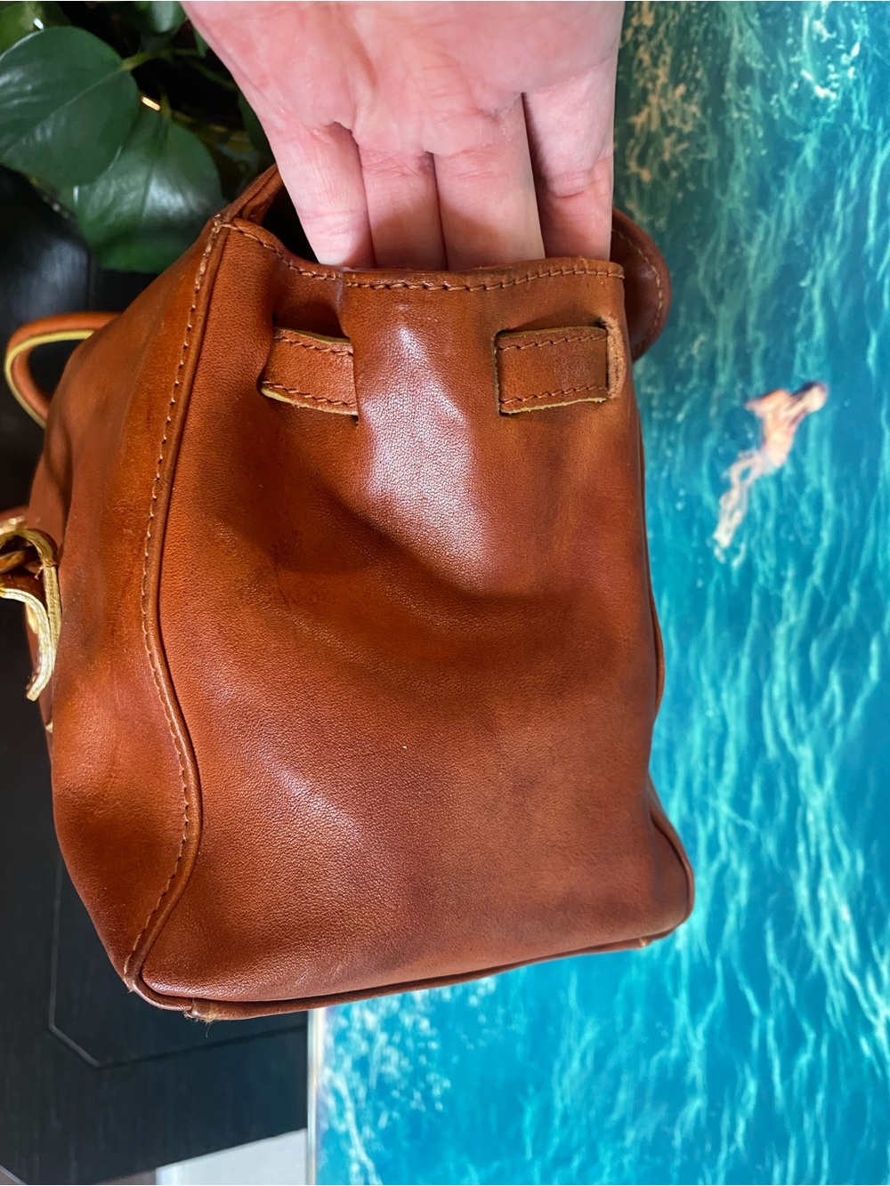 Valentina cognac Leather Shoulder Satchel with Gold-Tone Hardware - Picture 4 of 9